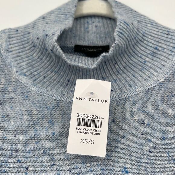 NEW ANN TAYLOR Blue Speckled Knit Mockneck Cape Poncho In Dark Navy - Picture 3 of 10